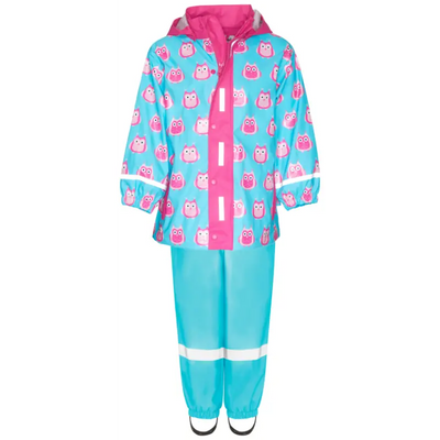 Playshoes regenpak 2-delig uiltje aquablauw