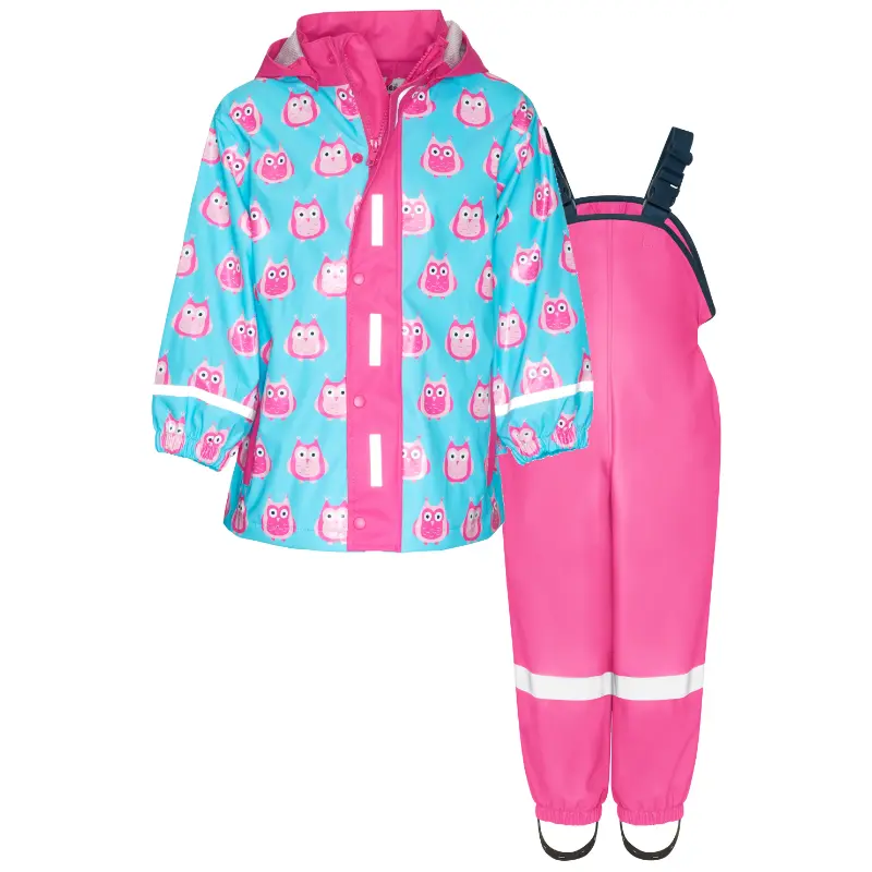 Playshoes regenpak 2-delig uiltje fuchsia