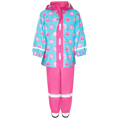 Playshoes regenpak 2-delig uiltje fuchsia