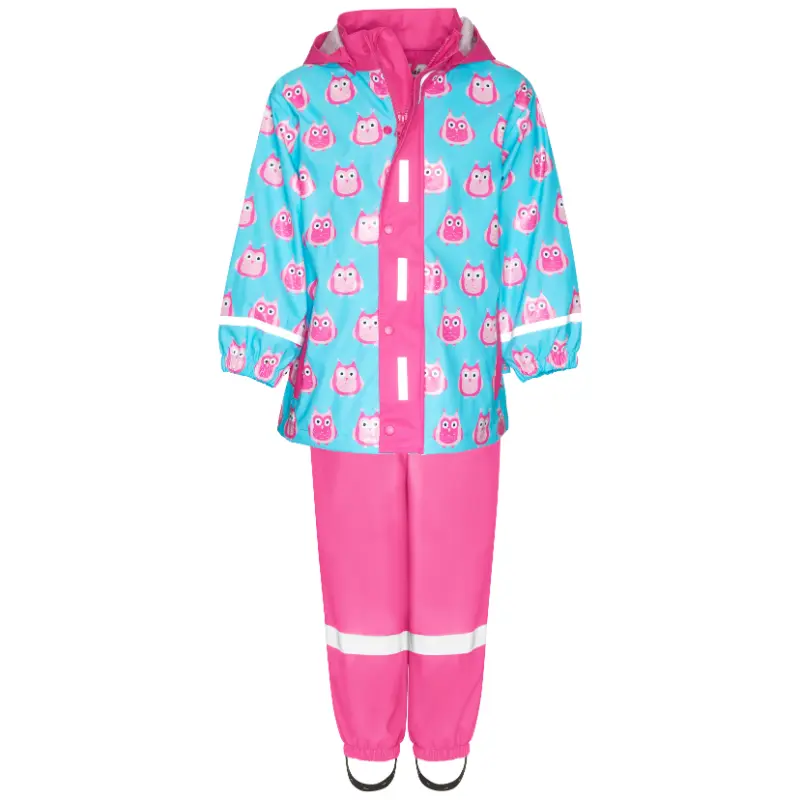 Playshoes regenpak 2-delig uiltje fuchsia