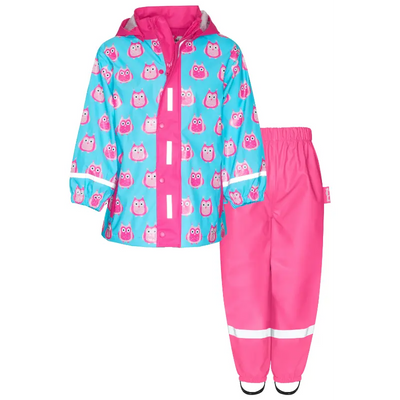 Playshoes regenpak 2-delig uiltje roze aqua