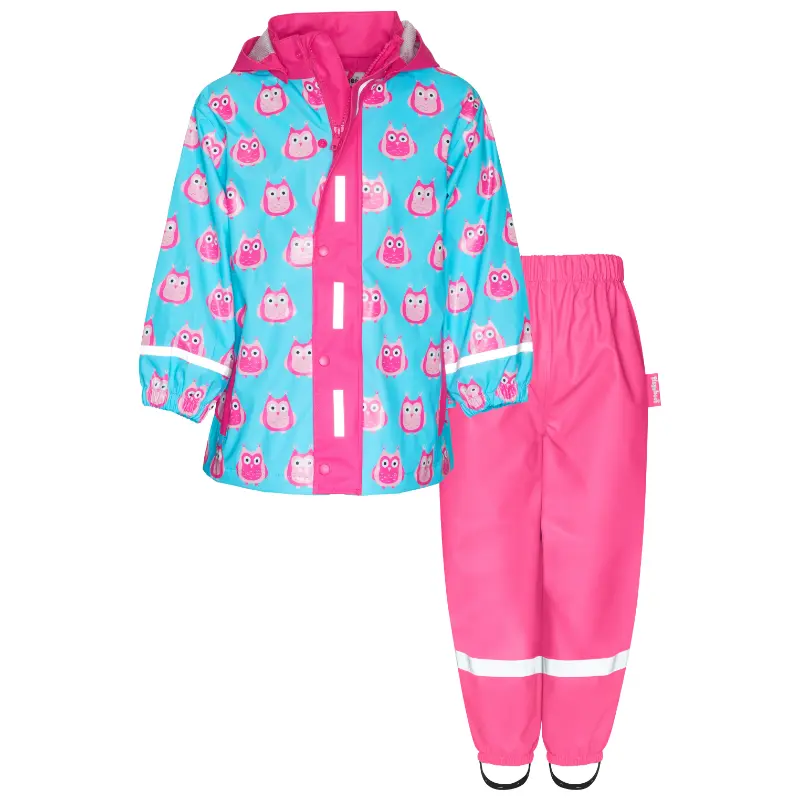 Playshoes regenpak 2-delig uiltje roze aqua