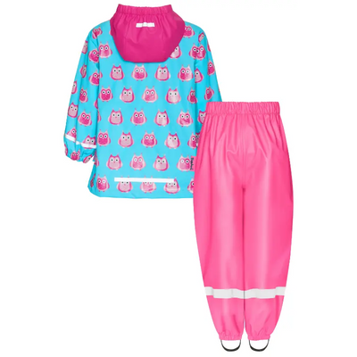 Playshoes regenpak 2-delig uiltje roze aqua