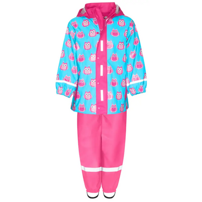 Playshoes regenpak 2-delig uiltje roze aqua