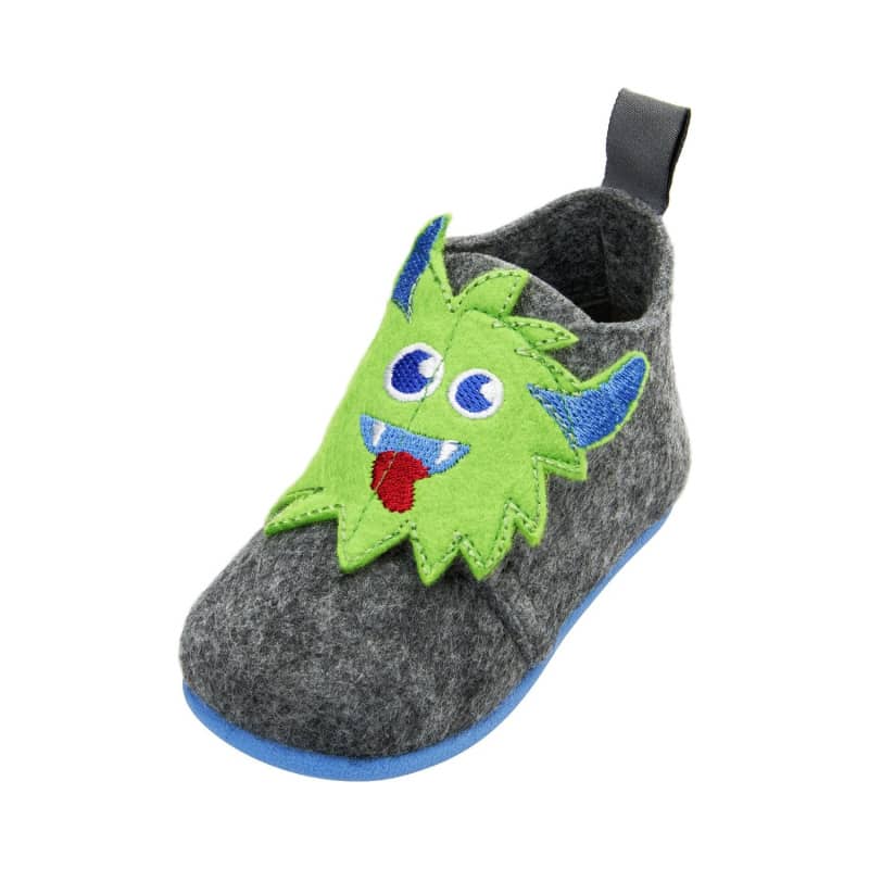 Playshoes pantoffels vilt Monster Grijs Groen