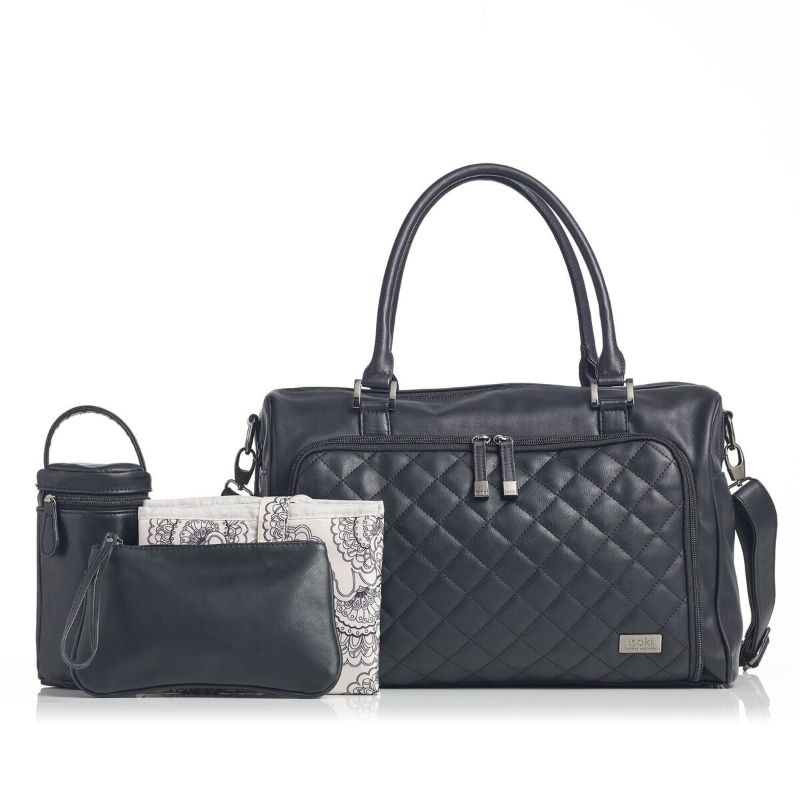 Isoki verzorgingstas double zip satchel Quilted black